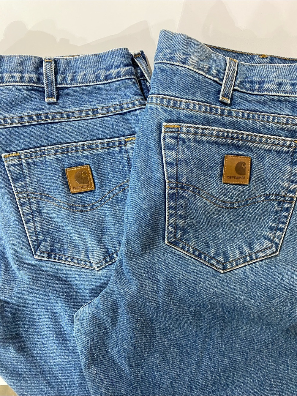 Bundle of 2: Carhartt Medium Wash Denim Jeans with Brown Leather Logo Patch